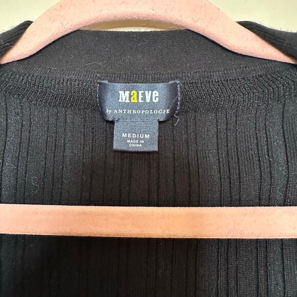 MAEVE Millie Ruffled Sweater Anthropologie ribbed black Size Medium WhimsiGoth - Picture 8 of 10